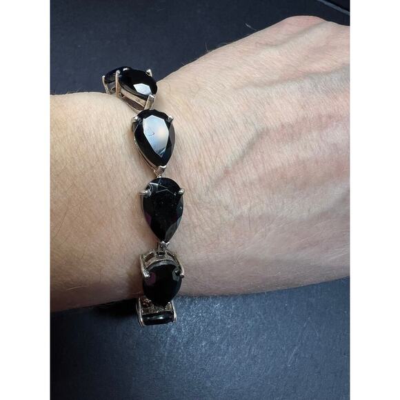 Black spinel Estate sterling silver tennis bracelet 7.5 inches - Picture 2 of 16